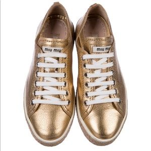 Miu Miu Gold Leather Espadrilles Sz 36